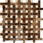 Basket Weave Dark Emperador With Crema Marfil Dot Polished