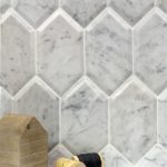 Elongated Beveled Hexagon White Carrara