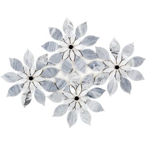 Mj Rain Flower – Bardiglio Nouvelato, White Carrara With Black Jade Dot