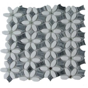 Mj Dahlia White Thassos Gray Marble With Silver Mirror Dot
