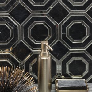 Omni Hex Nero Marquina Antique Mirror Line