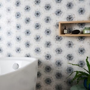 Evo Hex Carrara & Moonstone 4″ Hexagon Marble Polished Mosaic Tile