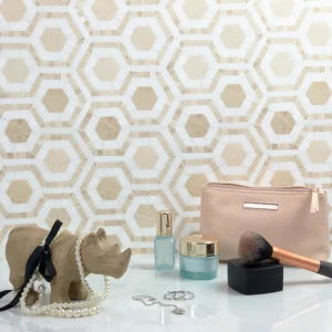 Evo Hex Crema & Thassos 4″ Hexagon Marble Polished Mosaic Tile
