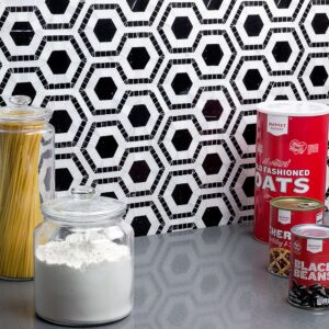 Evo Hex Nero & Asian Statuary 4″ Hexagon Marble Polished Mosaic Tile