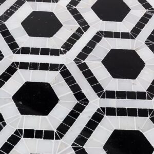 Evo Hex Nero & Asian Statuary 4″ Hexagon Marble Polished Mosaic Tile