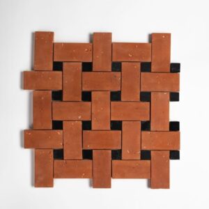 Black, Rustic Terracotta Honed Basket Weave Marble Mosaic