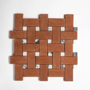 Calacatta Viola, Rustic Terracotta Honed Basket Weave Marble Mosaic