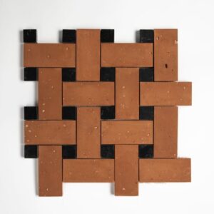 Black, Rustic Terracotta Honed Big Basket Weave Marble Mosaic